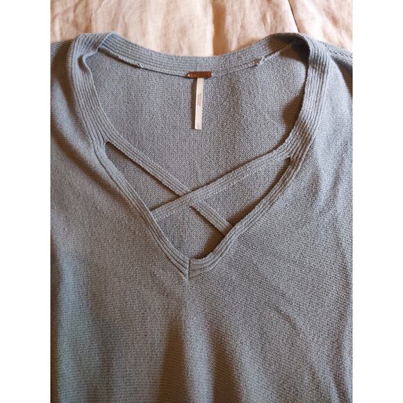 FREE PEOPLE Green Ribbed Knit Dress Long Sleeve Criss Cross V-Neck Women's L - Picture 5 of 8